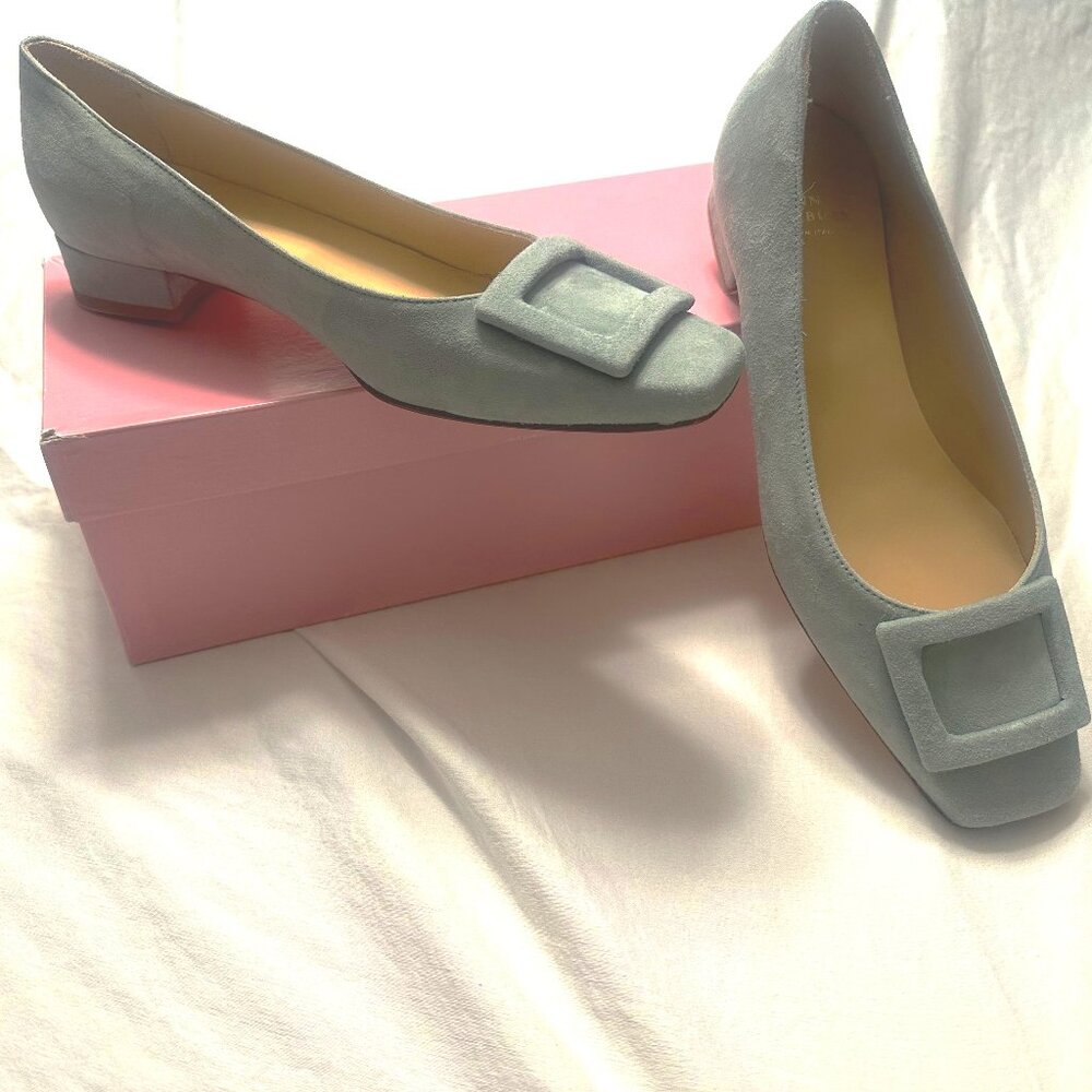 Ann Mashburn Buckle Shoe, Size 38, Eucalyptus Suede